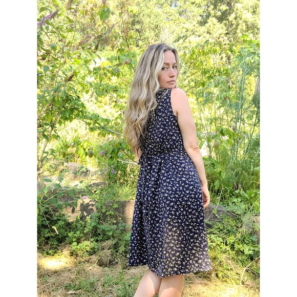 The Tori Vintage 90s Simple Floral Sun Dress Navy Sz M - Picture 4 of 9
